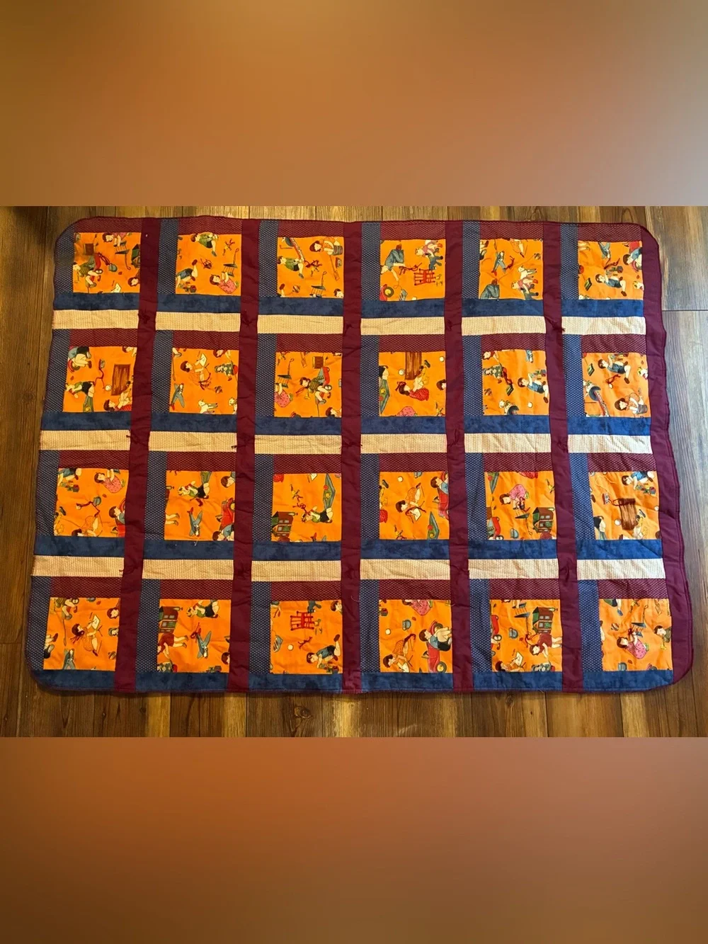 Vintage Handmade Patchwork Tied Quilt Kids Novelty Print 53x40